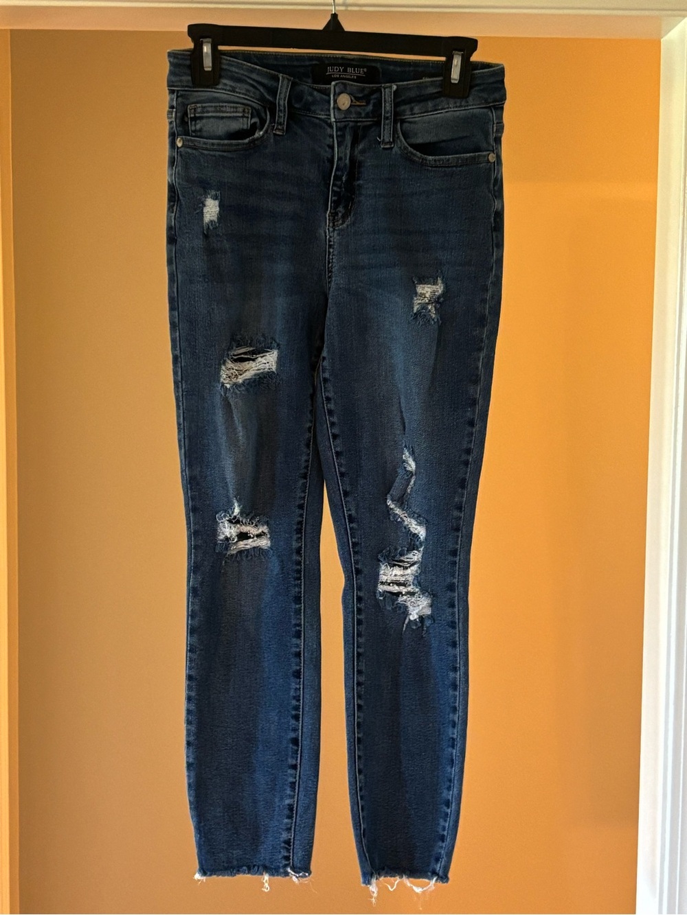Judy Blue Dark Blue Straight Leg Relaxed Fit Distressed Jeans